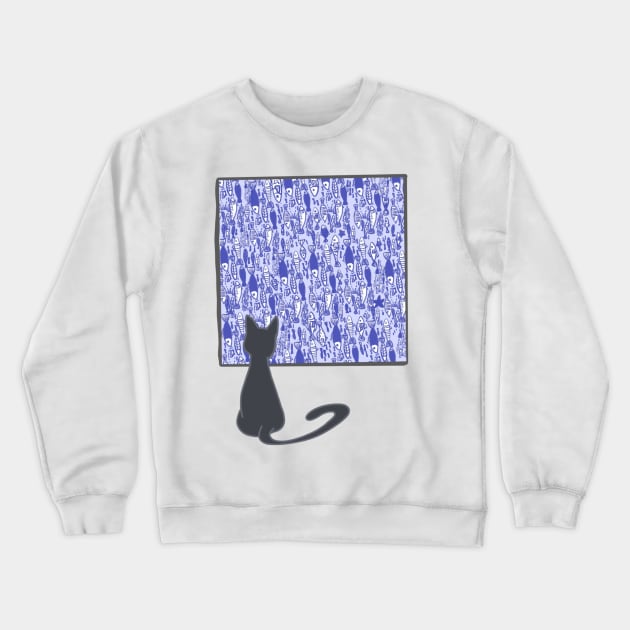 Mr.Black Cat and the school of blue fish Crewneck Sweatshirt by Ashitaa